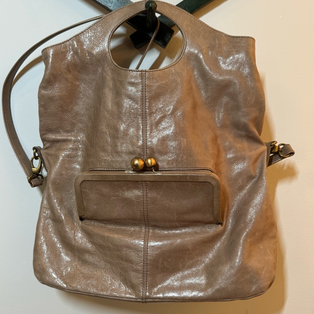 Unique and classy Taupe Hobo bag with convertible strap and kiss lock pocket